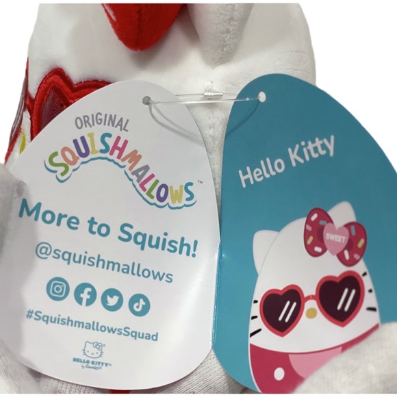 SQUISHMALLOWS Official Kellytoy Plush 6.5 Inch Hello Kitty Red Heart Sunglasses - Picture 5 of 8